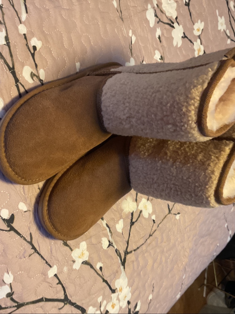 Minnetonka Suede Shearling-Lined Chestnut Ankle Booties